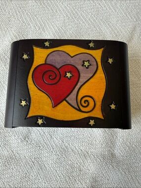 Decorative Secret Opening Heart Wood Jewelry Box - Red, Purple, Yellow